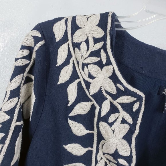 Lucky Brand Women's Blue Floral Embroidered Hook Lined Top Tunic Coat Jacket - Picture 3 of 12